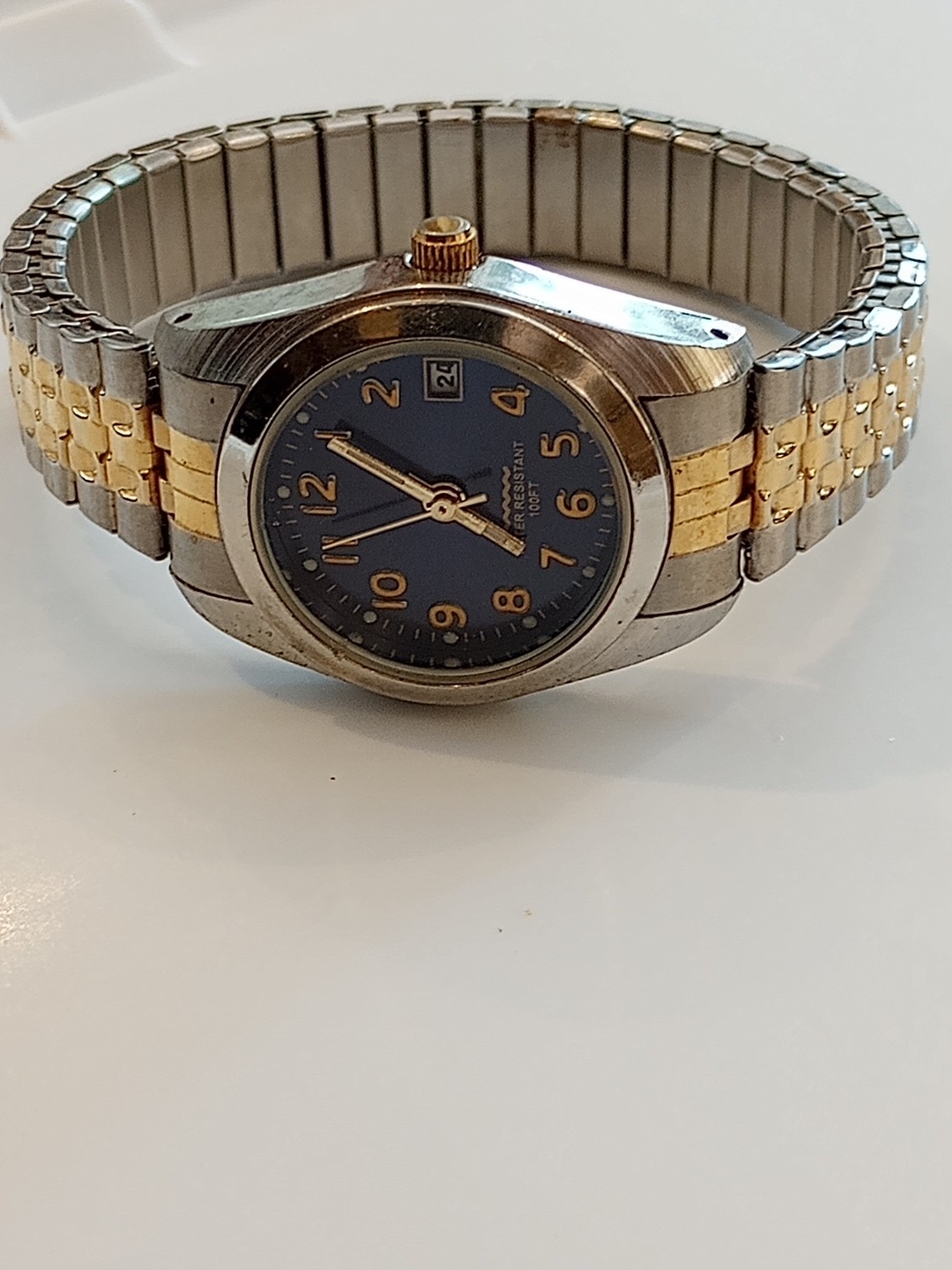 TwoTone Stainless Steel Wristwatch With Blue Dial